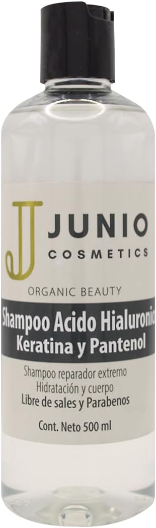 JUNIO - Shampoo con ácido hialuronico - Shampoo keratina - shampoo pantenol - Shampoo 500 ml - hipoalergénica - Aromaterapia - (No probado en animales)<